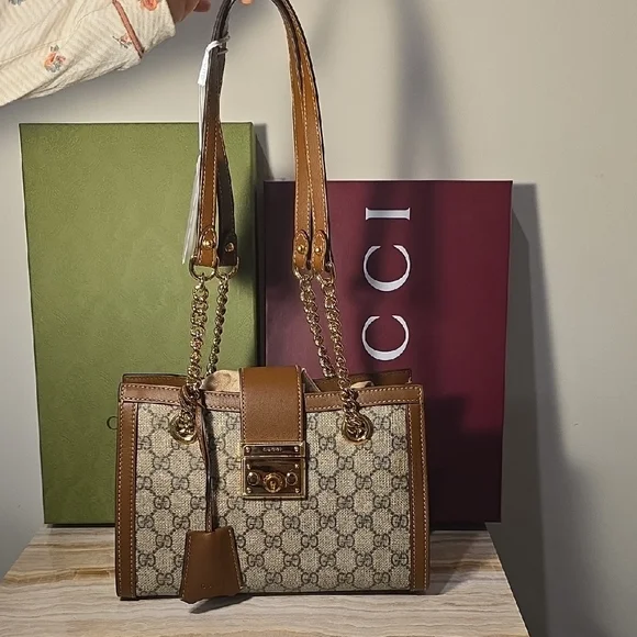 Gucci Beige and Brown Shoulder Bag with Gold Accents - Picture 2 of 10
